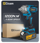 Gismo 1200N.M Torque Brushless Chave de impacto elétrica 1/2 polegada Chave de