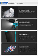 Chave de impacto elétrica sem escova, torque 1800n.m, bateria de íon de lítio