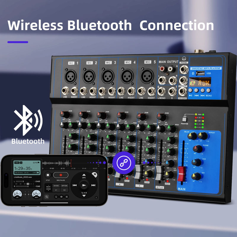 Mixer de som Depusheng de 4/7 canais, console digital portátil profissional de