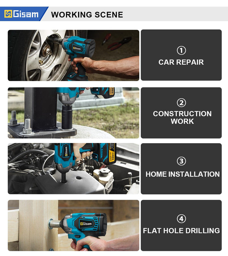 Gismo 1200N.M Torque Brushless Chave de impacto elétrica 1/2 polegada Chave de