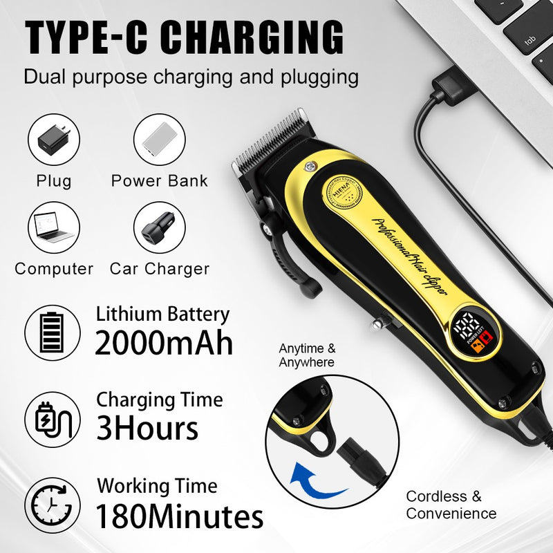 Máquina de cortar cabelo dourada sem fio, conjunto de duas peças, corte de cab