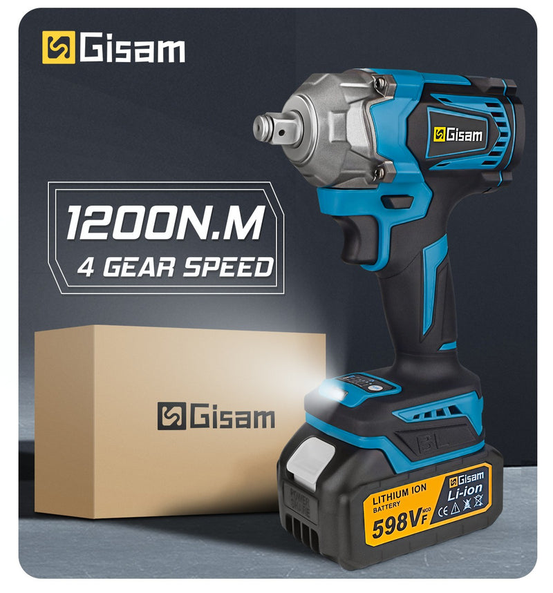 Gismo 1200N.M Torque Brushless Chave de impacto elétrica 1/2 polegada Chave de