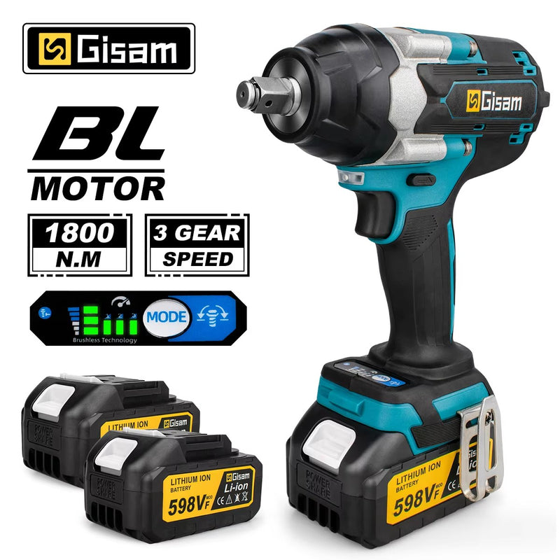 Chave de impacto elétrica sem escova, torque 1800n.m, bateria de íon de lítio