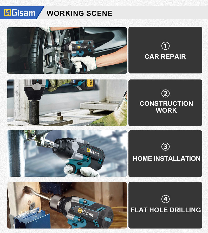 Chave de impacto elétrica sem escova, torque 1800n.m, bateria de íon de lítio