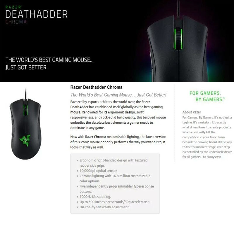 Razer DeathAdder Essential Wired Gaming Mouse / Mouse Com Fio 6400DPI 5 Botões