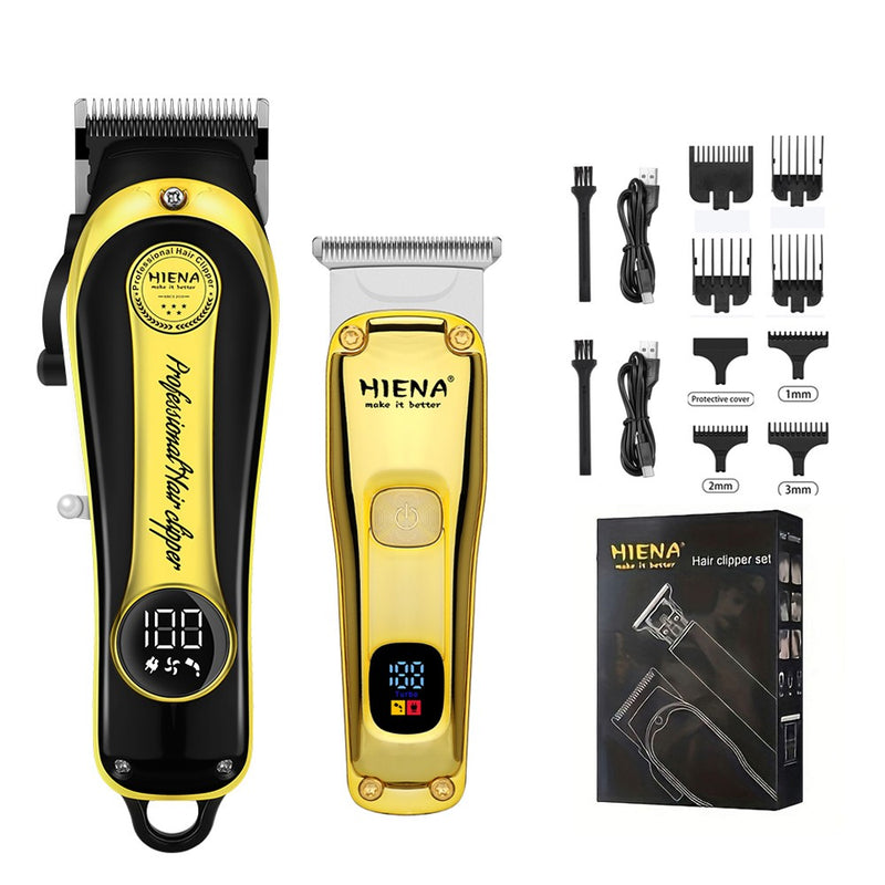 Máquina de cortar cabelo dourada sem fio, conjunto de duas peças, corte de cab