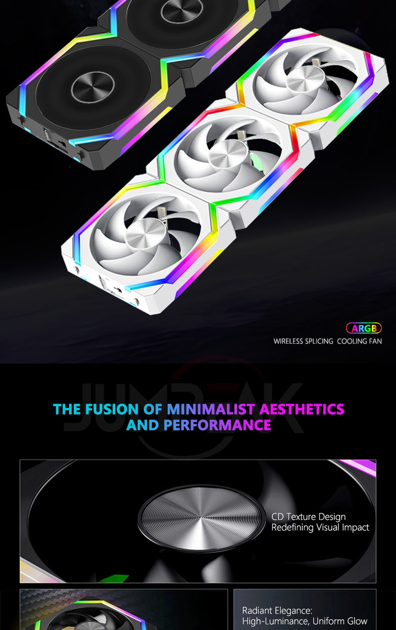 Jumpeak cs120 argb ventilador de refrigeração 360mm 240mm modular empilhável