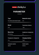 Lenovo-Fones de Ouvido Esportivos Sem Fio com Microfone, Controle de Botão, Dis