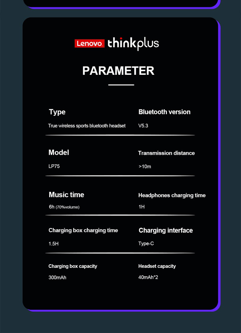 Lenovo-Fones de Ouvido Esportivos Sem Fio com Microfone, Controle de Botão, Dis