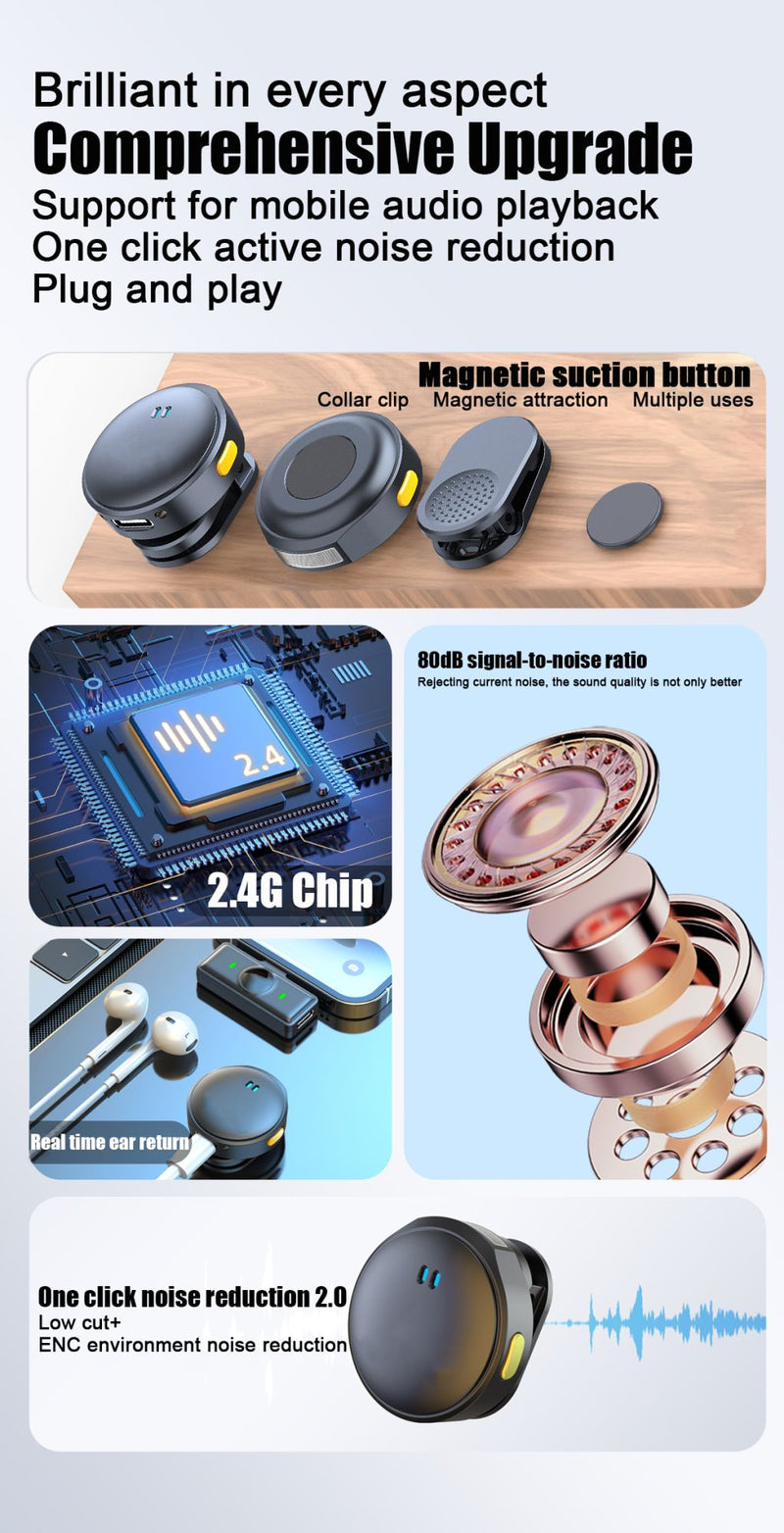 WIFIT Plug and Play 2.4G Chip Microfone de colar com botão de sucção magnéti