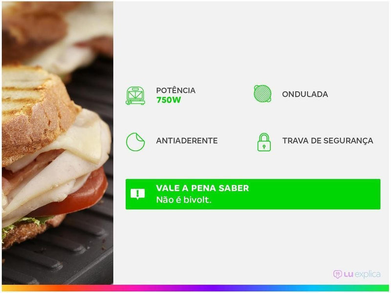 Sanduicheira Grill Amvox Vermelho 750W Lar - 220V