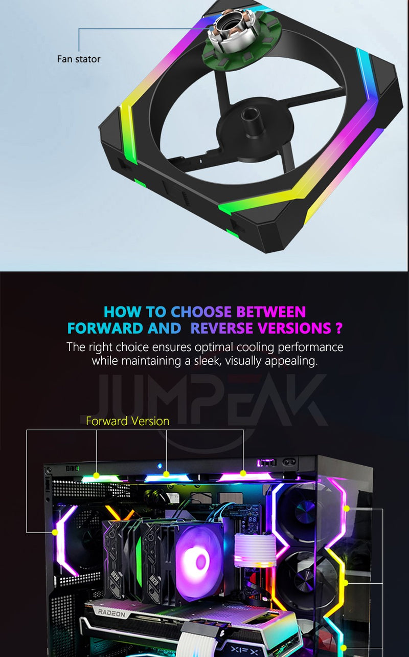 Jumpeak cs120 argb ventilador de refrigeração 360mm 240mm modular empilhável