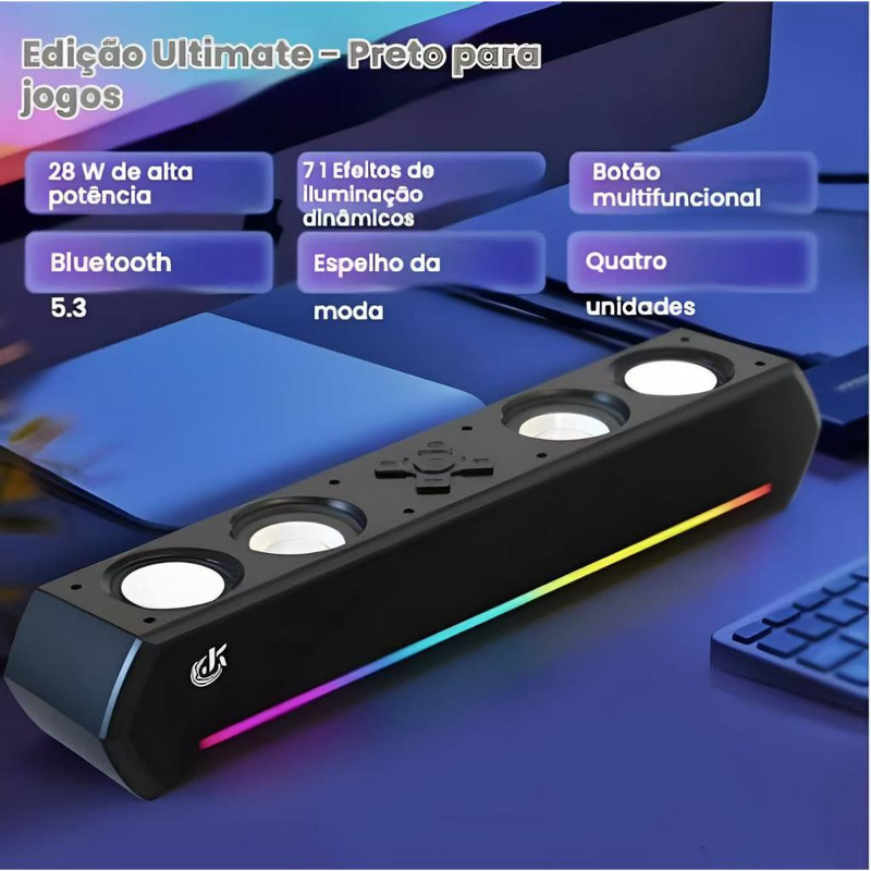 Caixa de Som Bluetooth Potente Com 4 Alto Falantes 30W Soundbar PC Notebook TV