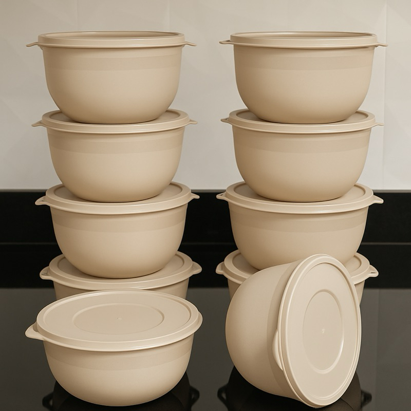 Kit 10 Potes Bowl 1300ml Plástico com Tampa reforçado Cozinha Marmita Micro-ondas, freezer