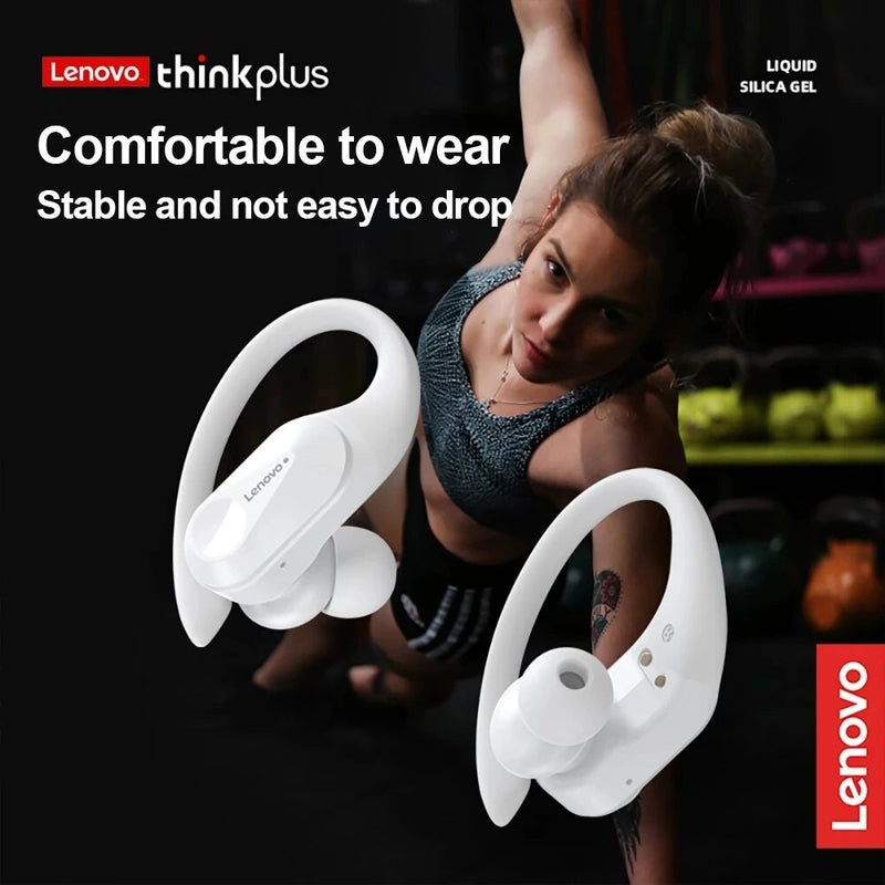 Lenovo-Fones de Ouvido Esportivos Sem Fio com Microfone, Controle de Botão, Dis