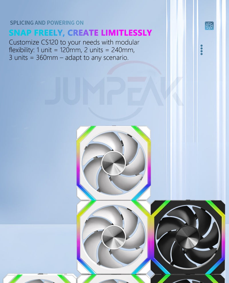 Jumpeak cs120 argb ventilador de refrigeração 360mm 240mm modular empilhável