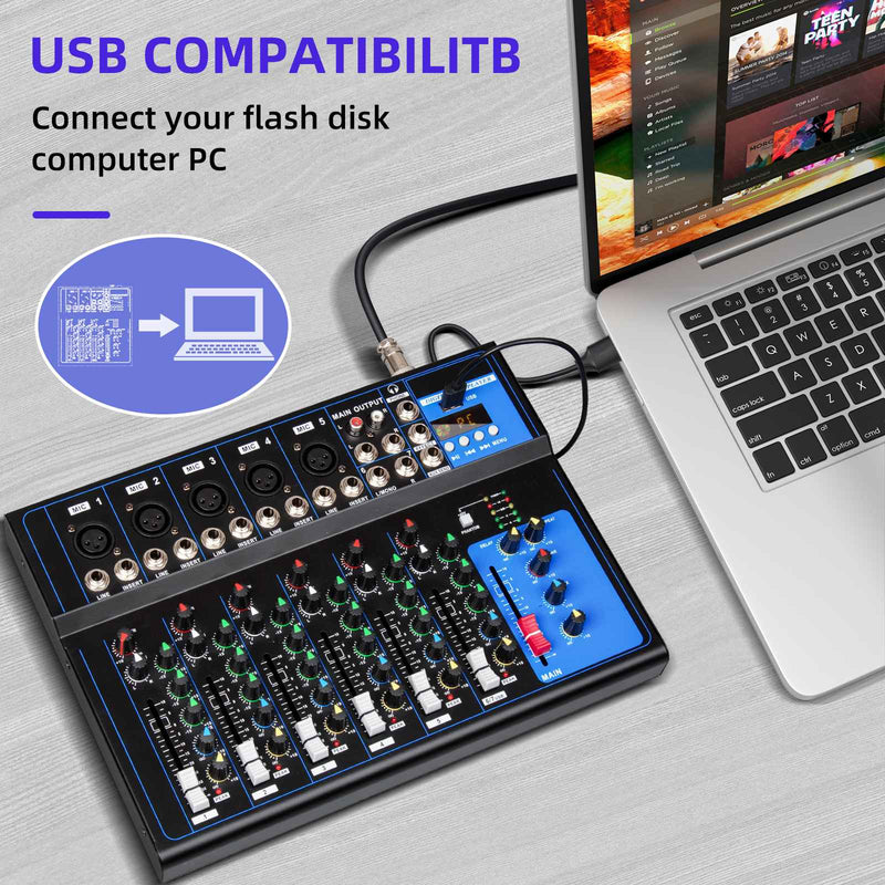 Mixer de som Depusheng de 4/7 canais, console digital portátil profissional de