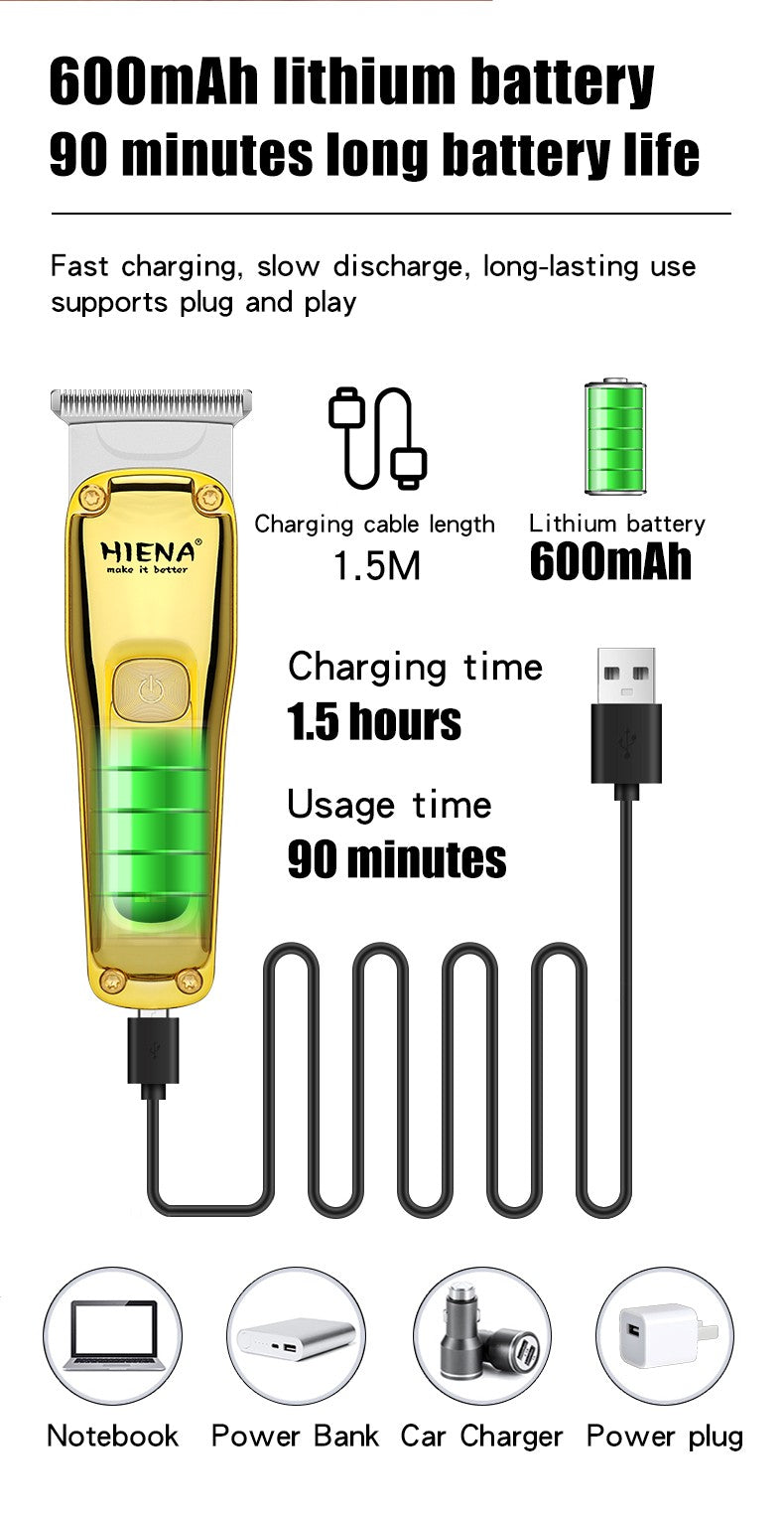 Máquina de cortar cabelo dourada sem fio, conjunto de duas peças, corte de cab