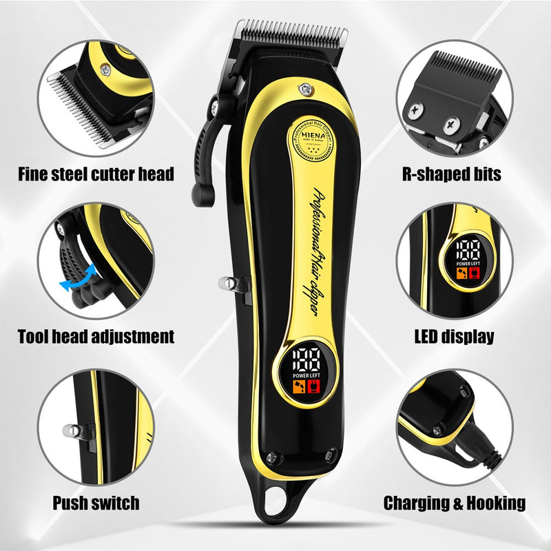 Máquina de cortar cabelo dourada sem fio, conjunto de duas peças, corte de cab
