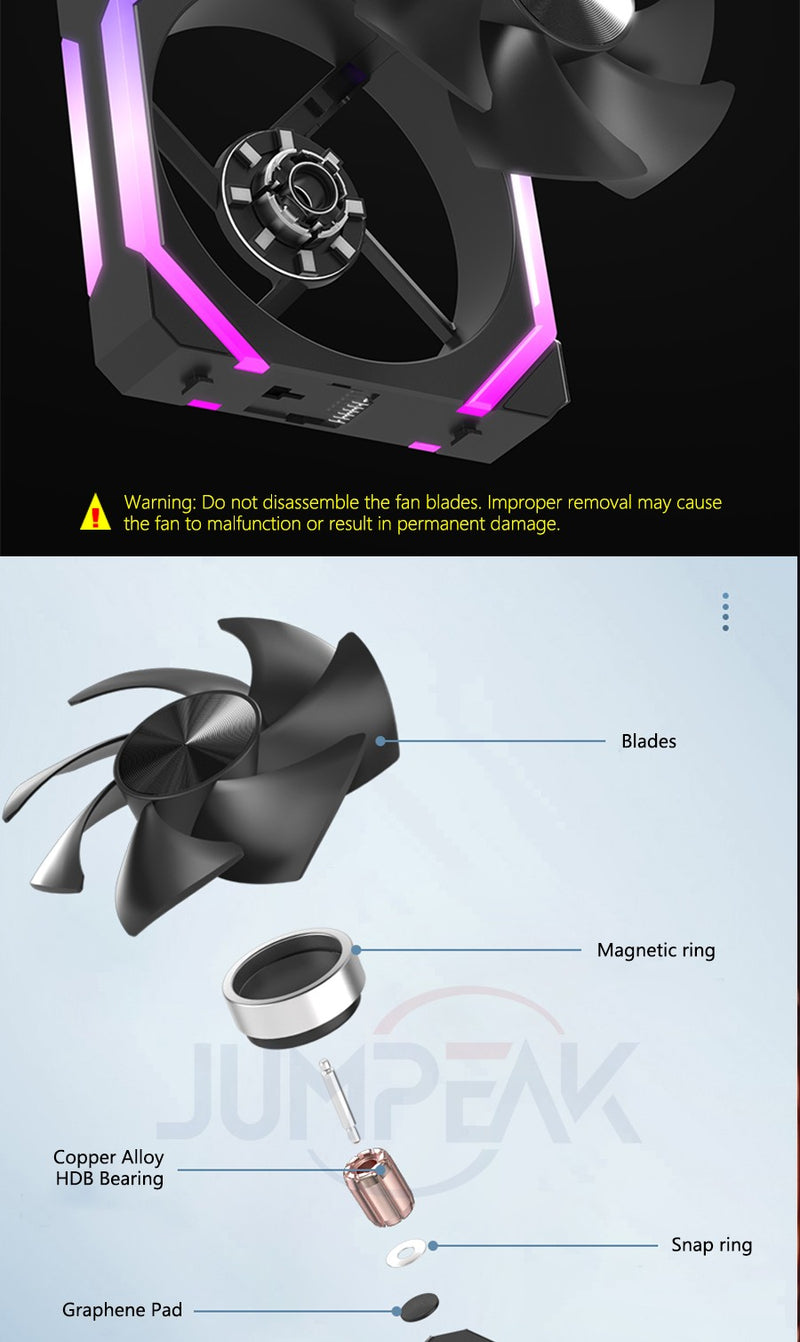 Jumpeak cs120 argb ventilador de refrigeração 360mm 240mm modular empilhável