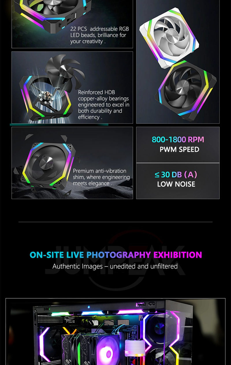 Jumpeak cs120 argb ventilador de refrigeração 360mm 240mm modular empilhável