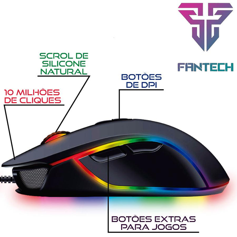 Mouse Gamer Jogo Macro RGB Fantech Thor X9 7 Botões 4800DPI