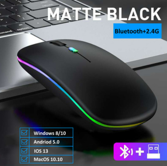 Mouse sem fio recarregável bluetooth e 2.4Ghz 1600 dpi