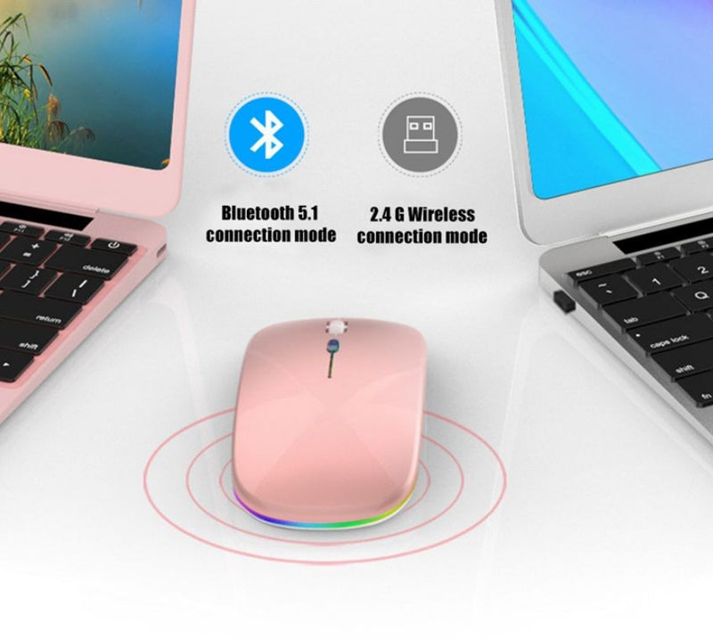 Mouse sem fio recarregável bluetooth e 2.4Ghz 1600 dpi