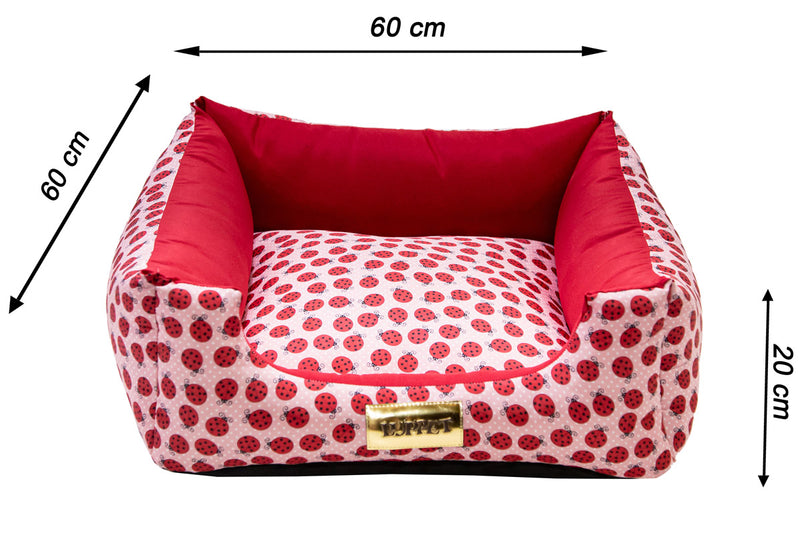 Cama Quadrada para Cachorro ou Gato Luppet Vermelho Joaninha