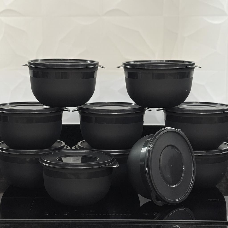 Kit 10 Potes Bowl 1300ml Plástico com Tampa reforçado Cozinha Marmita Micro-ondas, freezer