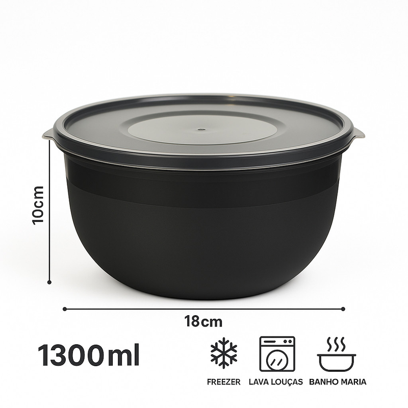 Kit 10 Potes Bowl 1300ml Plástico com Tampa reforçado Cozinha Marmita Micro-ondas, freezer