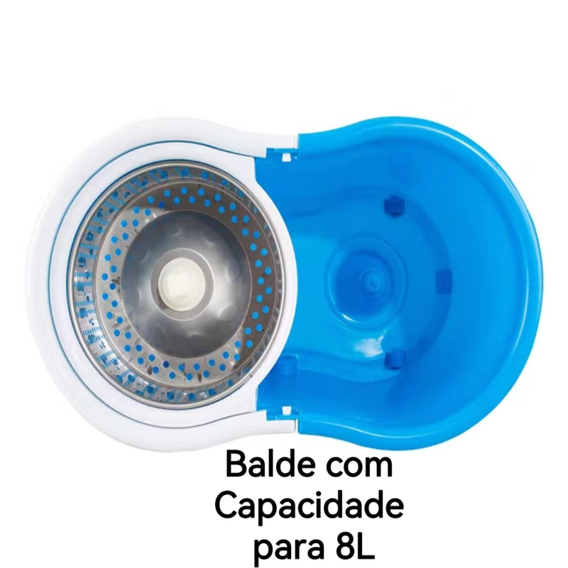 Mop desaguador automático giratório 360° Cabo aço Inox Cesto aço Inox com balde