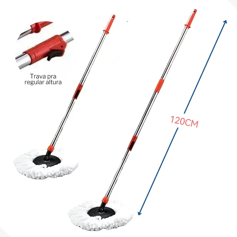 Mop desaguador automático giratório 360° Cabo aço Inox Cesto aço Inox com balde