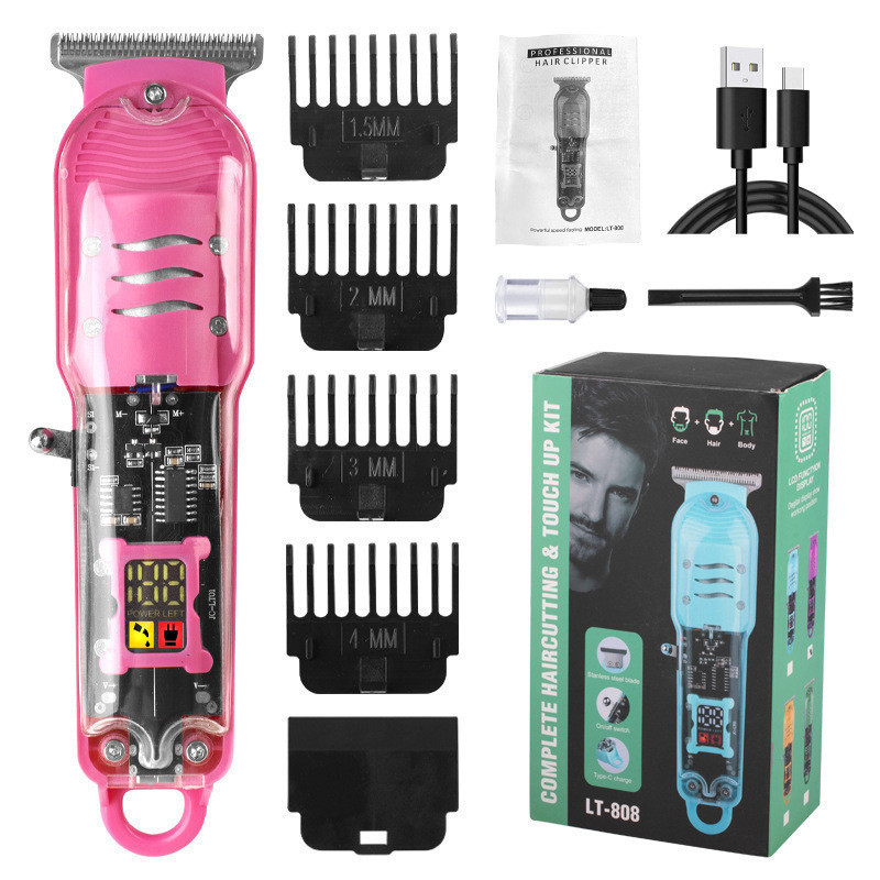 Máquina De Cortar Cabelo Profissional Smart Lcd Barbeador Elétrico Transparente Sem Fio Para Homens
